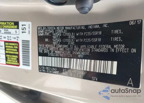 2017 Toyota Sienna Limited Premium 7 Passenger z USA, uszkodzony, nr VIN 5TDDZ3DC1HS177226